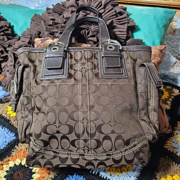 2006 Vintage Y2K Coach North South Carryall Tote in Signature Brown Jacquard - Picture 1 of 9